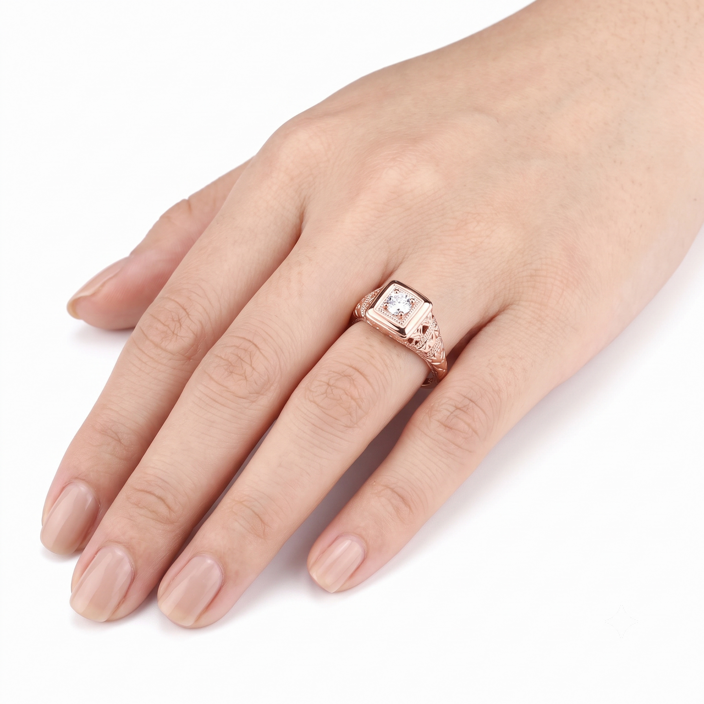 10k Rose Gold Vintage / Unique Moissanite Ring 0.1ct