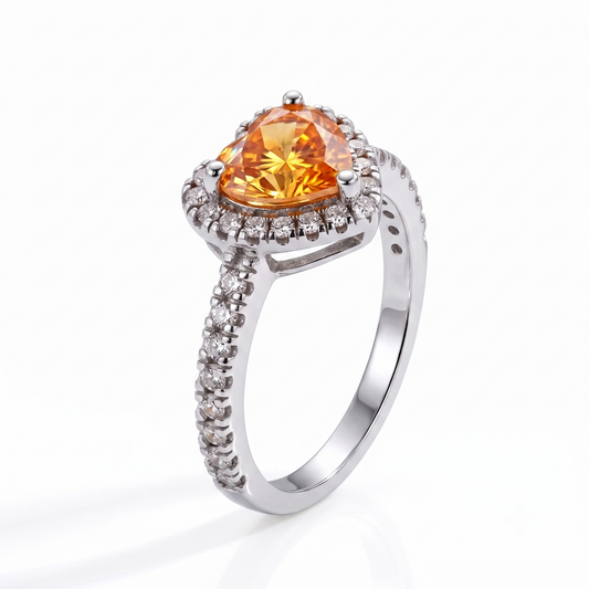 White Gold Plated Silver Heart Cut Halo Moissanite Ring 1.5ct