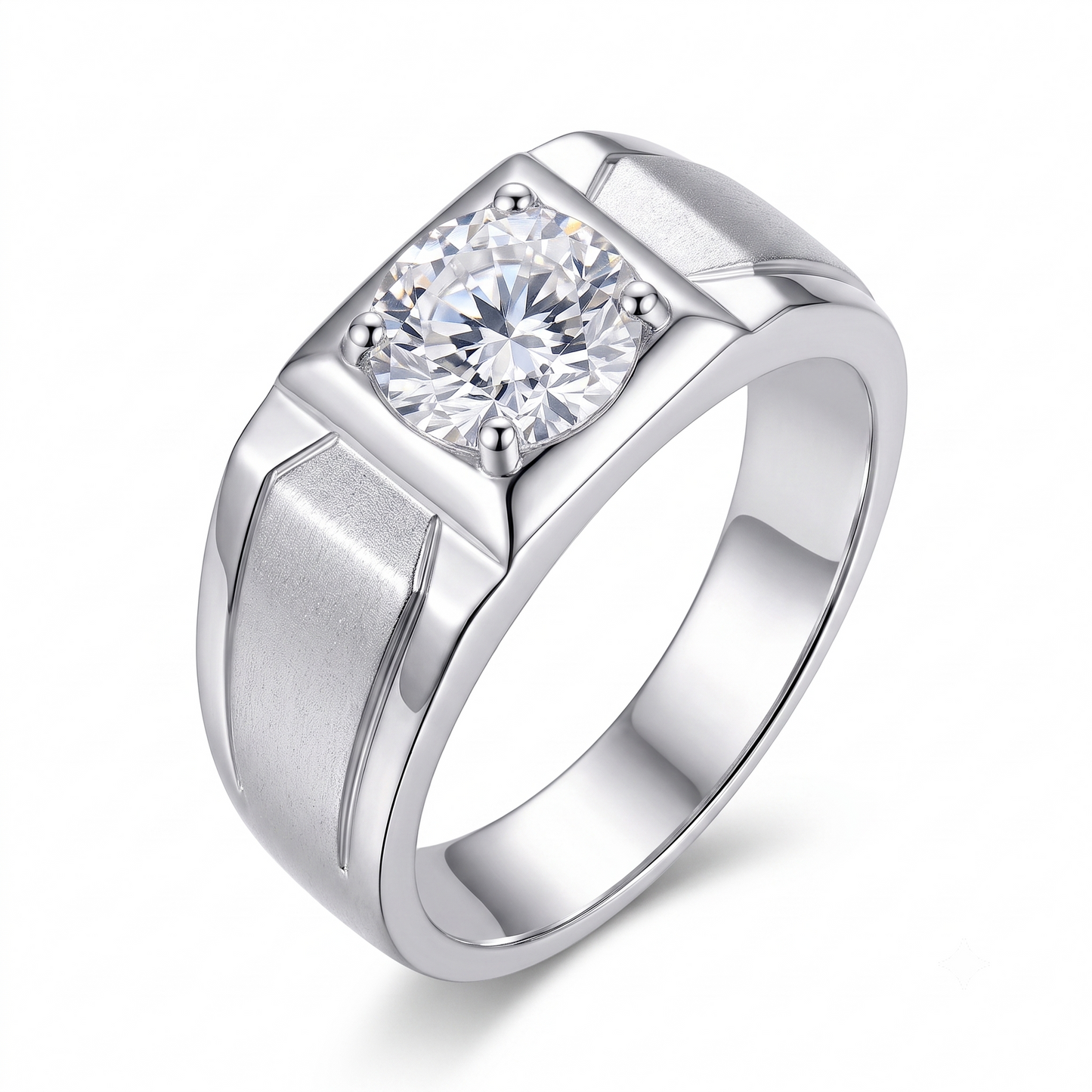 Platinum Plated Silver Wide Band Moissanite Ring 0.8ct