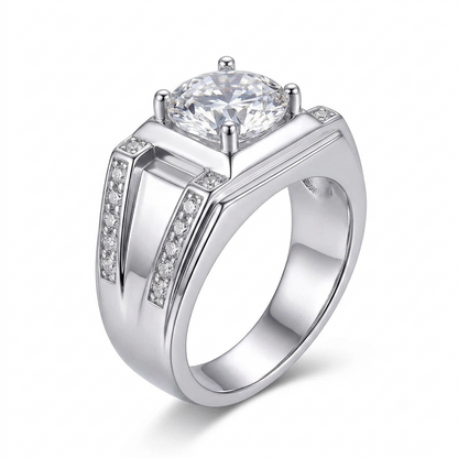 Platinum Plated Silver Wide Moissanite Ring 0.5ct - 2ct Options