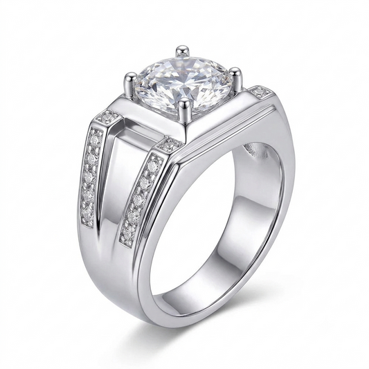Platinum Plated Silver Wide Moissanite Ring 0.5ct - 2ct Options