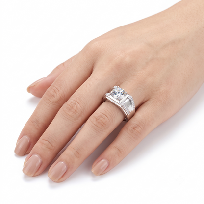 Platinum Plated Silver Wide Moissanite Ring 0.5ct - 2ct Options