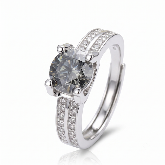 Platinum Plated Silver Moissanite Engagement Ring 1ct