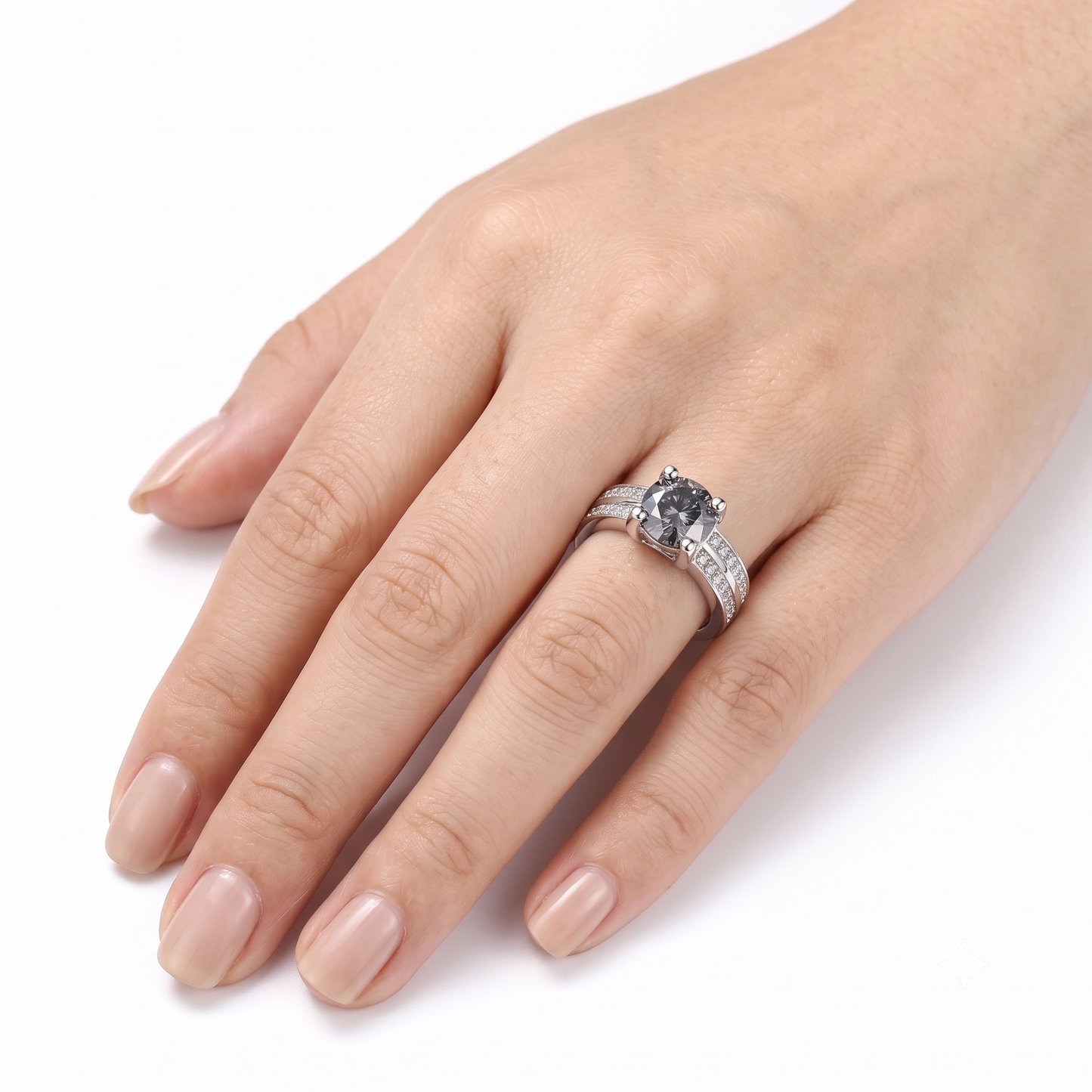 Platinum Plated Silver Moissanite Engagement Ring 1ct