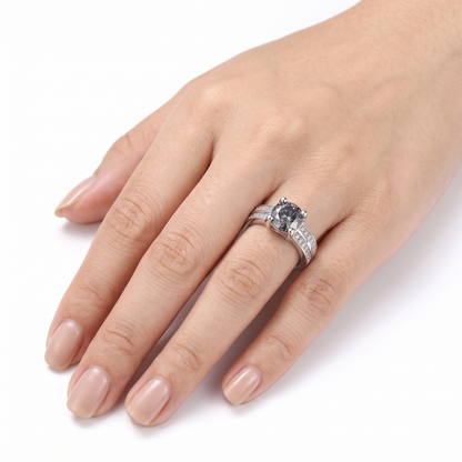 Platinum Plated Silver Moissanite Engagement Ring 1ct