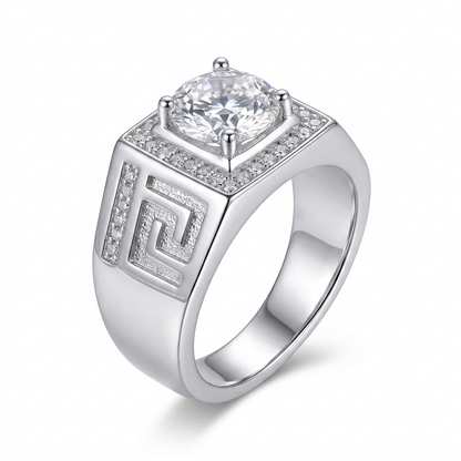 Wide Band Platinum Plated Silver Halo Moissanite Ring 1ct & 2ct Options