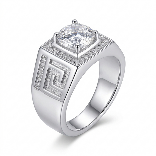 Wide Band Platinum Plated Silver Halo Moissanite Ring 1ct & 2ct Options