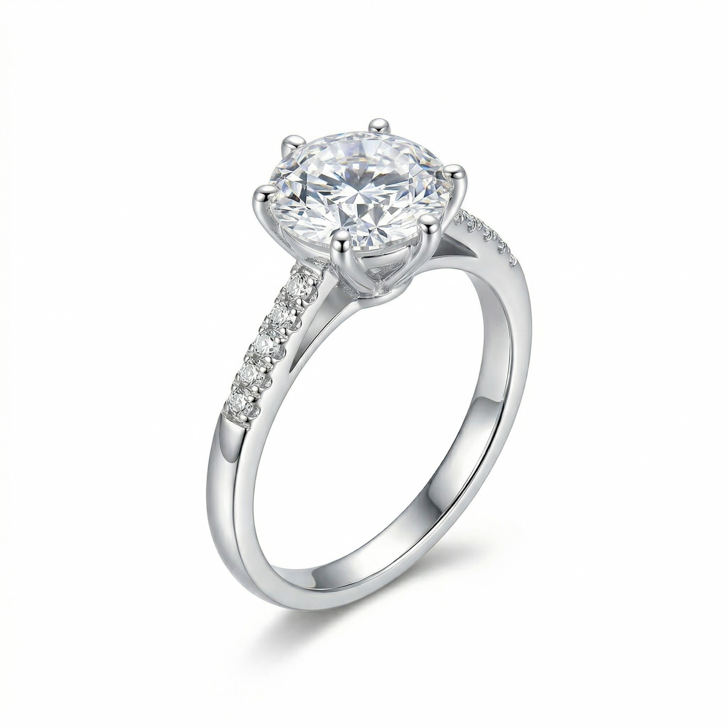 Platinum Plated Silver Moissanite Engagement Ring 1 Carat, 2 Carat, 3 Carat Options