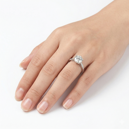 Platinum Plated Silver Moissanite Engagement Ring 1 Carat, 2 Carat, 3 Carat Options