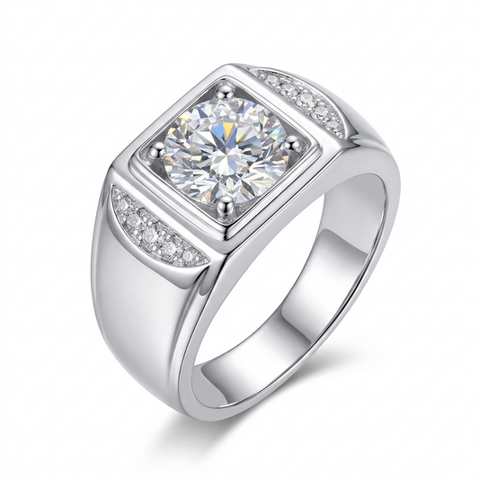 White Gold Plated Wide Band Moissanite Ring 1ct & 2ct Options