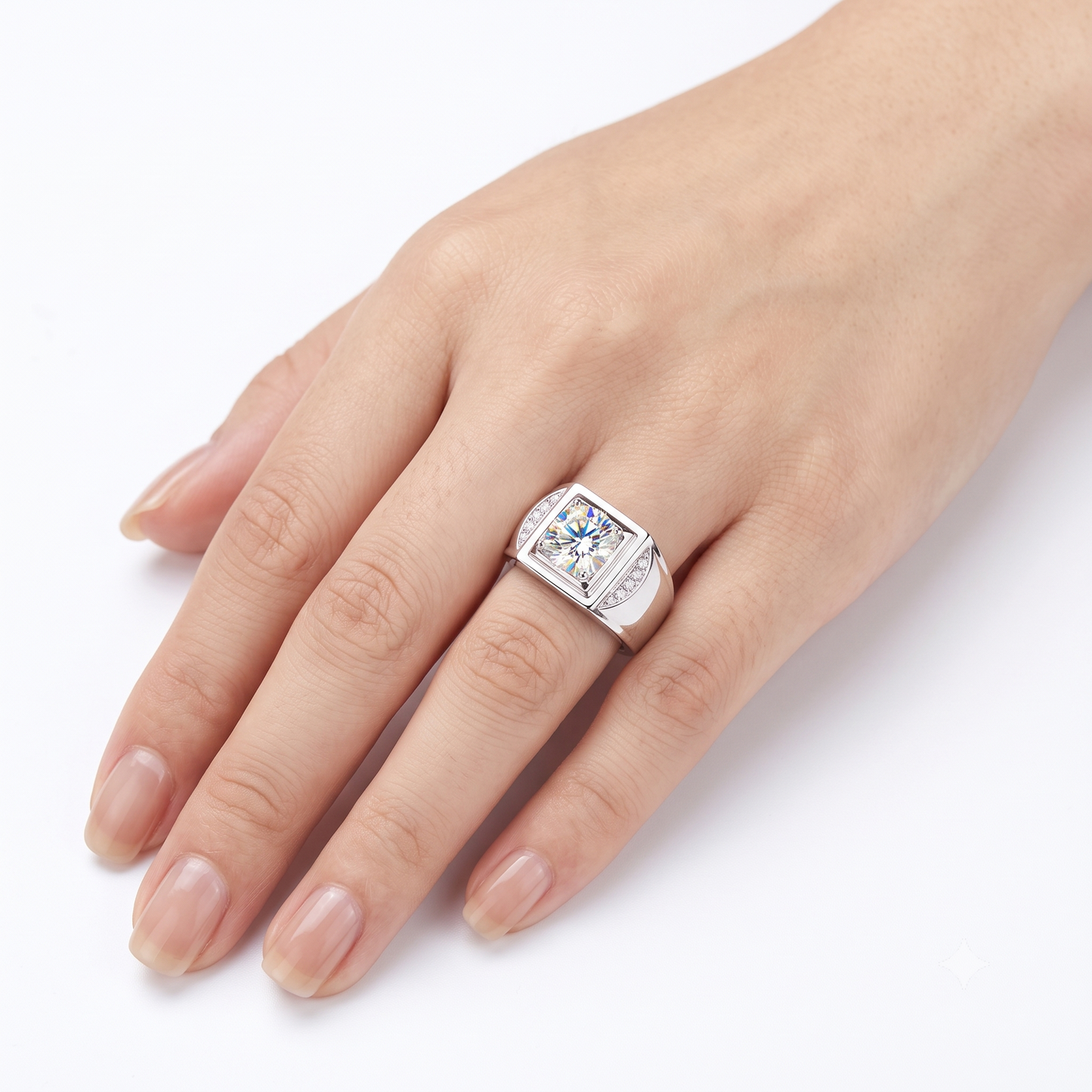 White Gold Plated Wide Band Moissanite Ring 1ct & 2ct Options