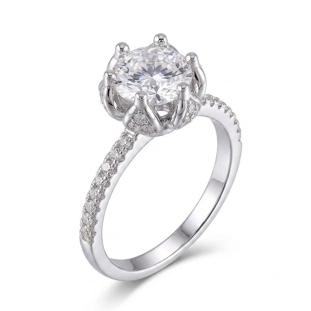 Platinum Plated Silver Vintage Halo Moissanite Ring 1.2ct Center Stone