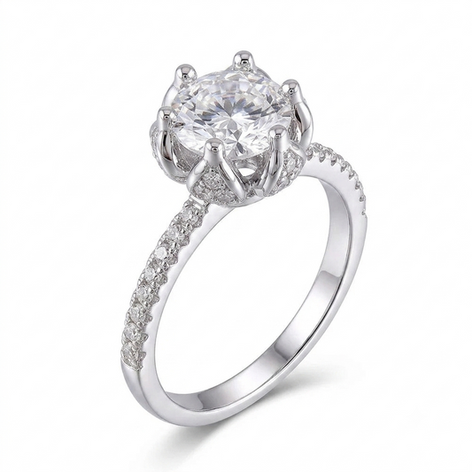 Platinum Plated Silver Vintage Halo Moissanite Ring 1.2ct Center Stone