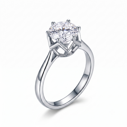 Platinum Plated Silver Vintage Solitaire Moissanite Ring 1.5ct