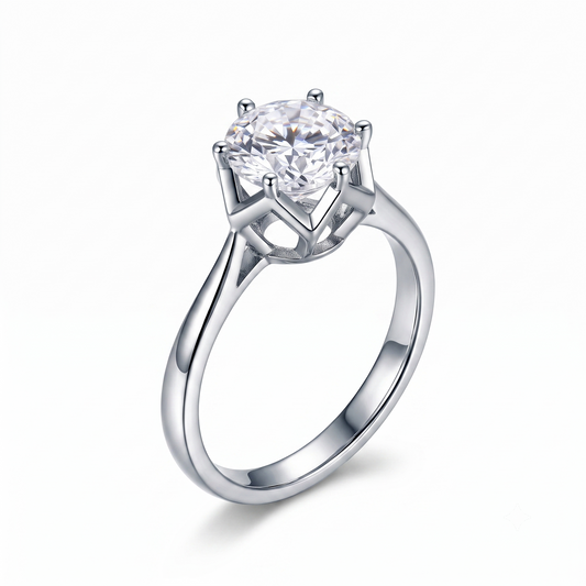 Platinum Plated Silver Vintage Solitaire Moissanite Ring 1.5ct
