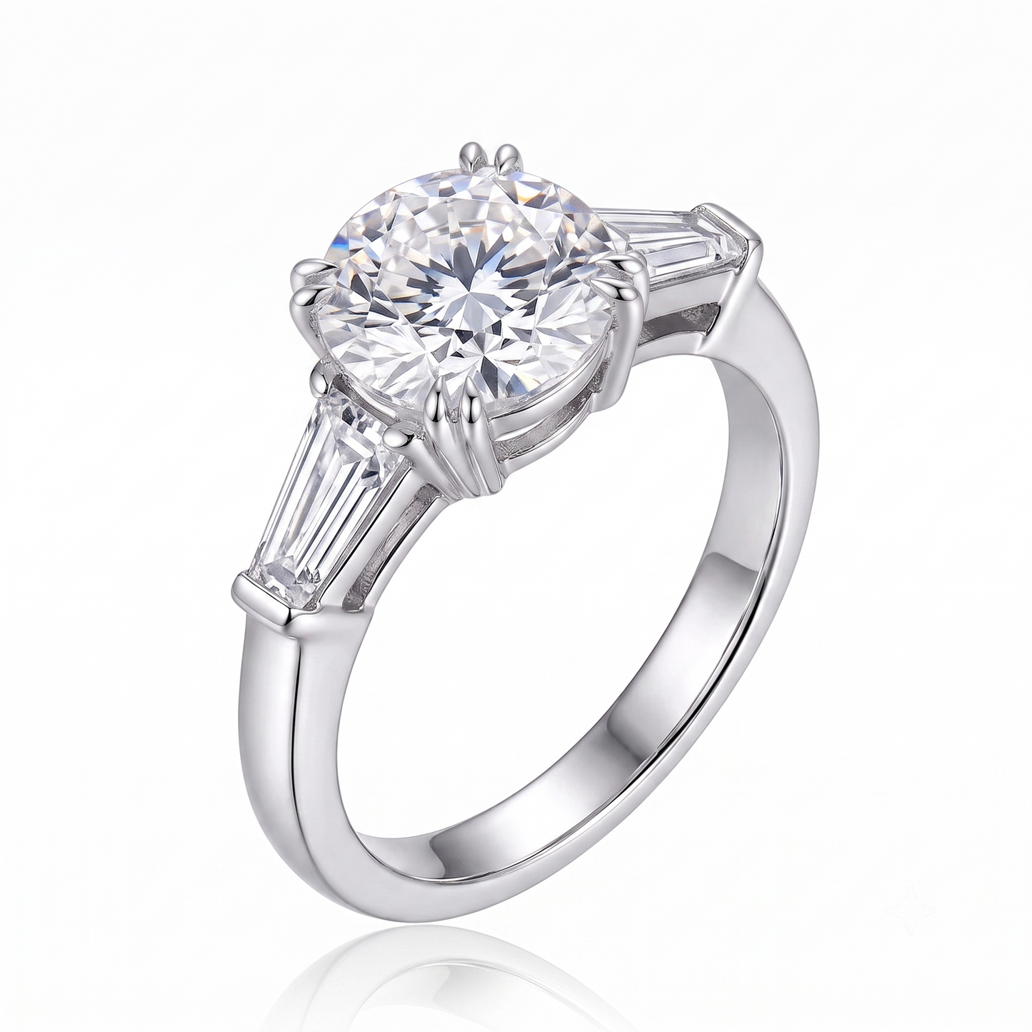 Platinum Plated Silver 3 Stone Moissanite Ring 1ct Center Stone