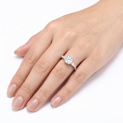 Platinum Plated Silver 3 Stone Moissanite Ring 1ct Center Stone