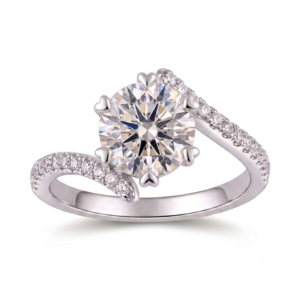 Platinum Plated Silver Moissanite Ring 0.8ct Center Stone