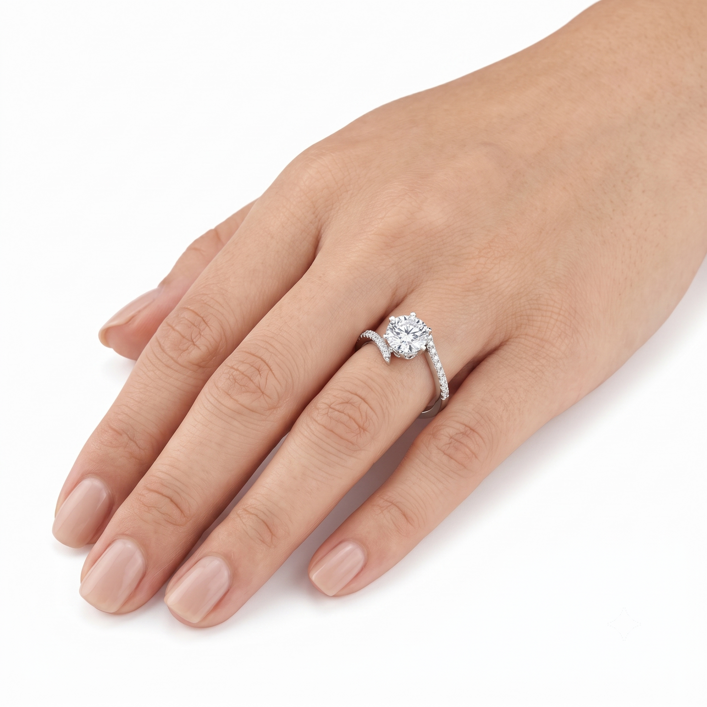 Platinum Plated Silver Moissanite Ring 0.8ct Center Stone