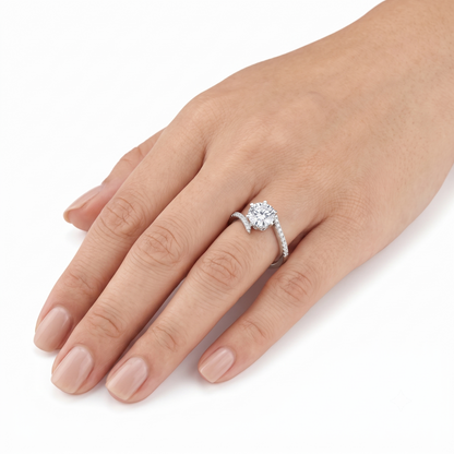 Platinum Plated Silver Moissanite Ring 0.8ct Center Stone