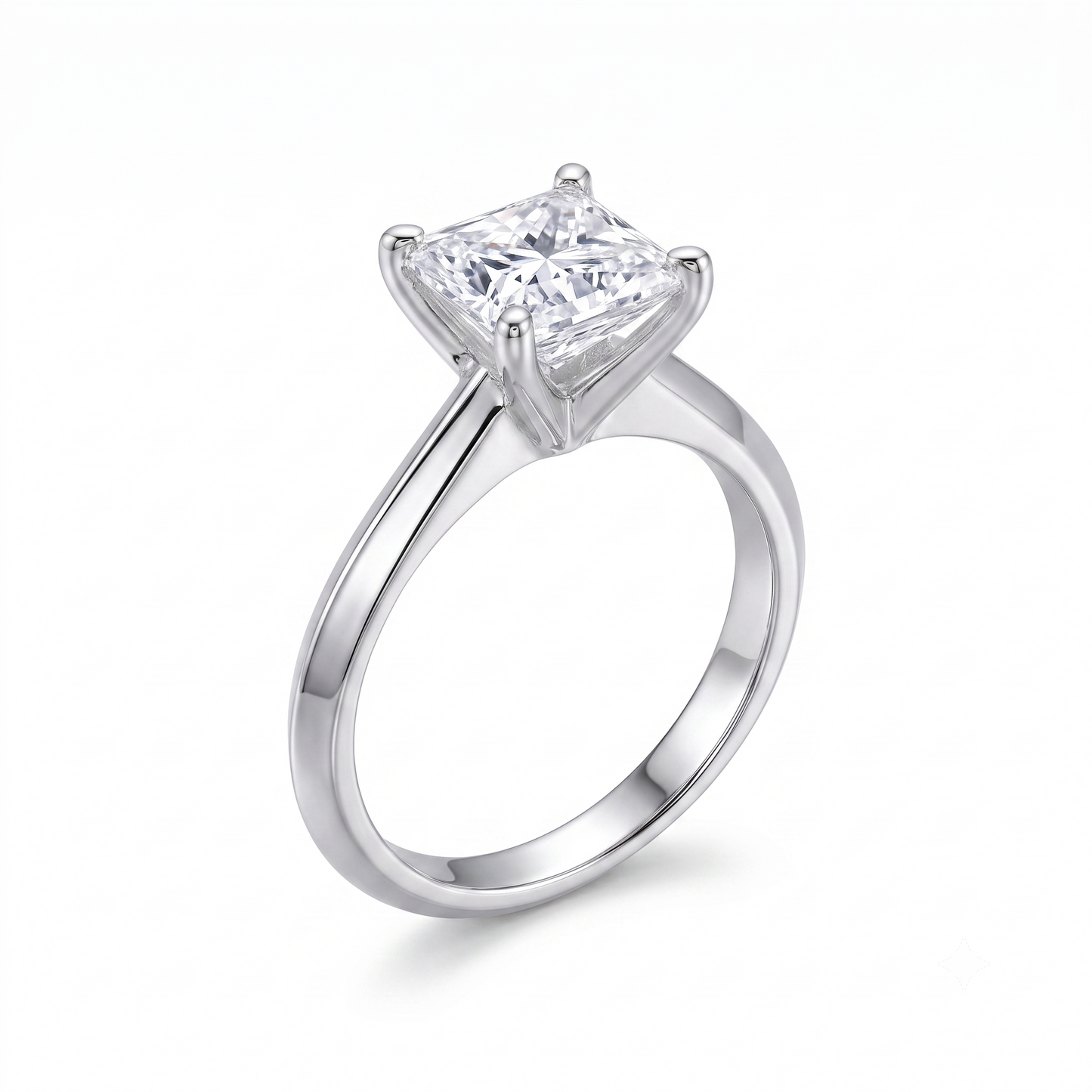 Platinum Plated Silver Cushion Cut Solitaire Moissanite Ring 2ct
