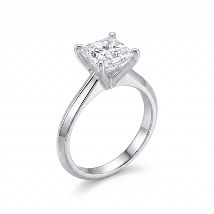 Platinum Plated Silver Cushion Cut Solitaire Moissanite Ring 2ct