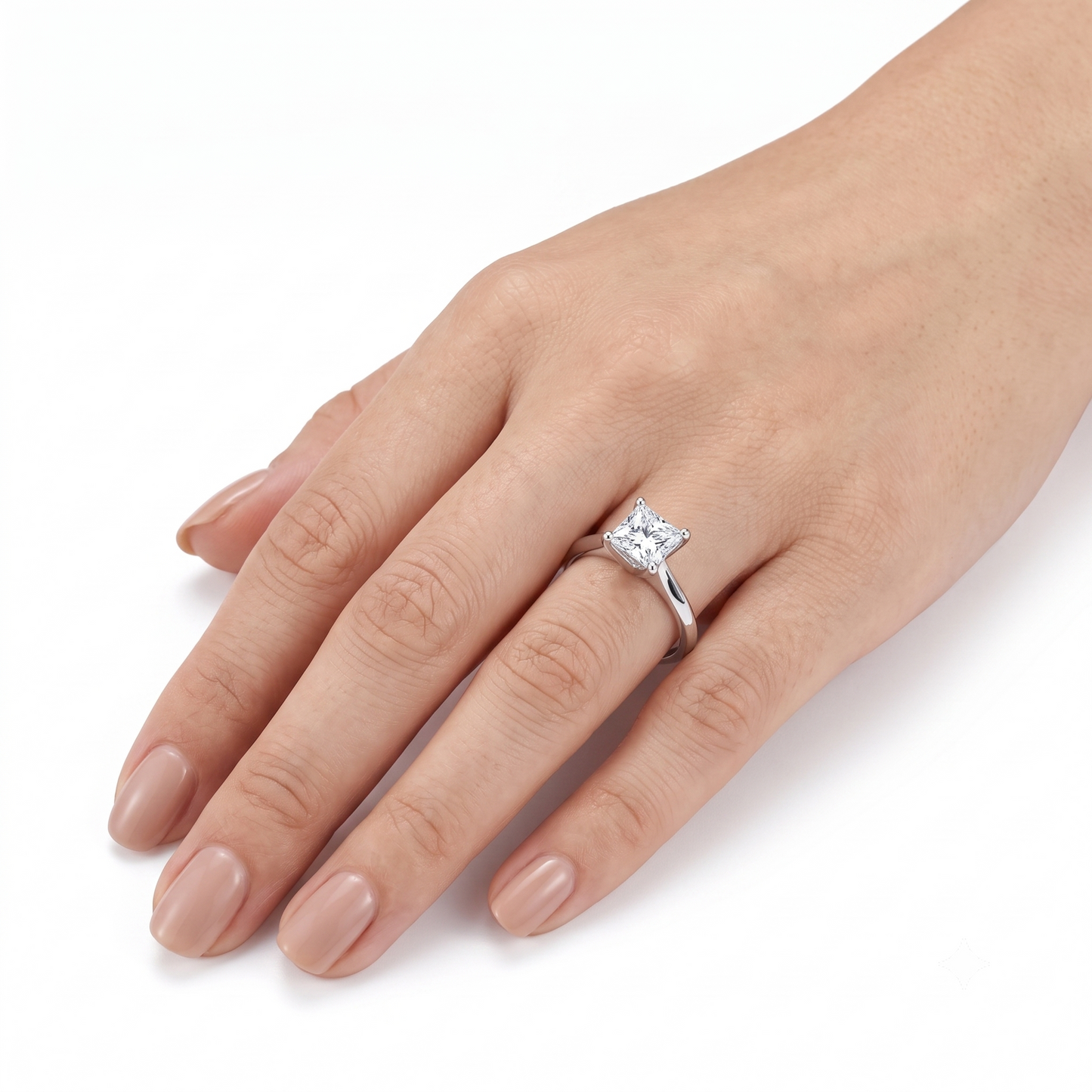 Platinum Plated Silver Cushion Cut Solitaire Moissanite Ring 2ct