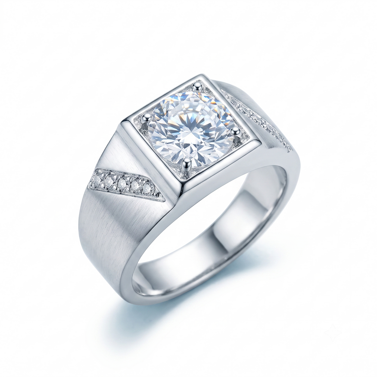 Platinum Plated Silver Wide Band Moissanite Ring 2ct
