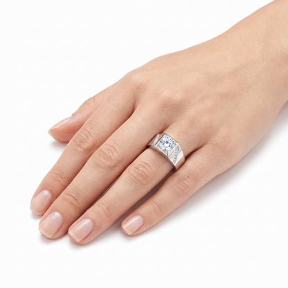 Platinum Plated Silver Wide Band Moissanite Ring 2ct