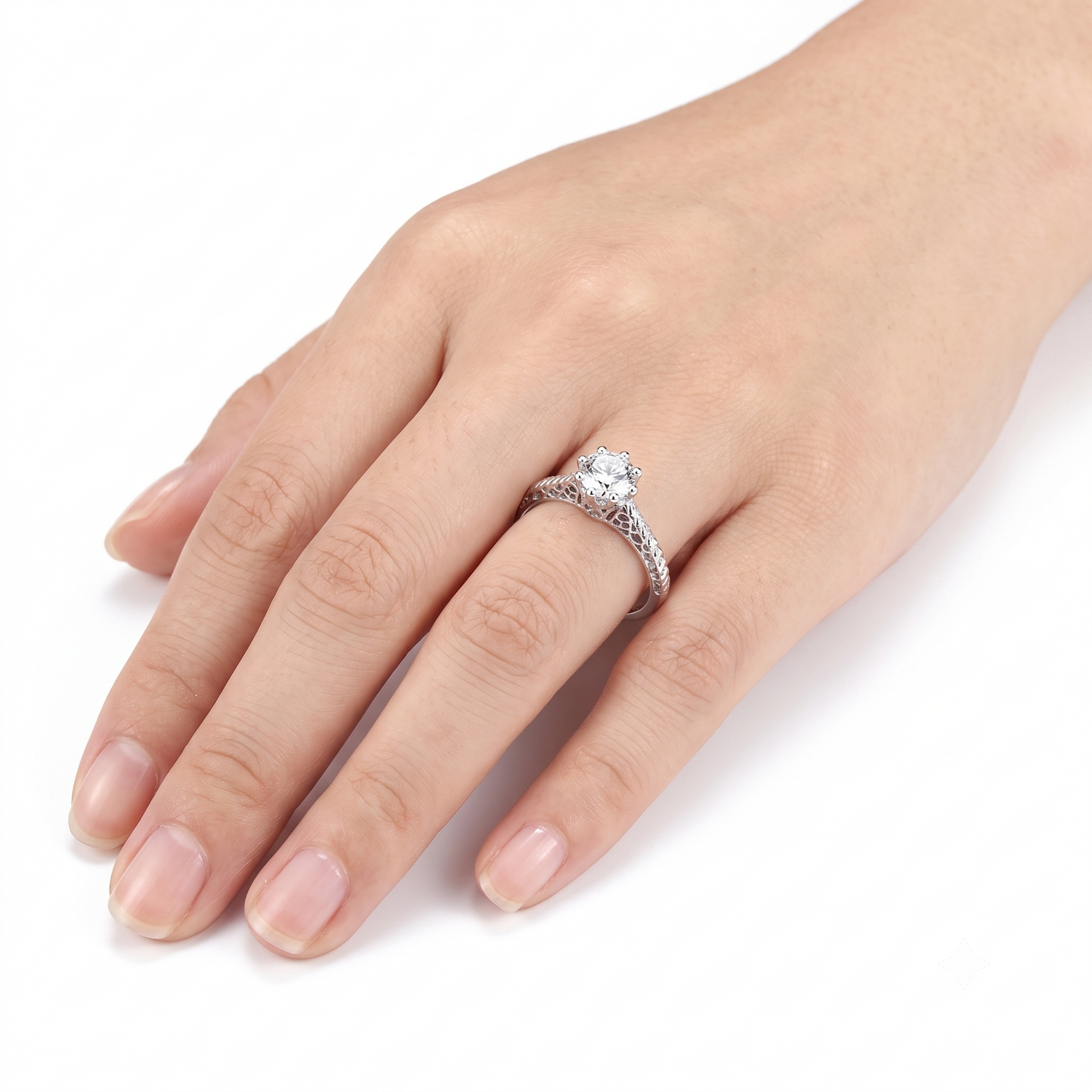 White Gold Plated Vintage Moissanite Ring 0.5ct