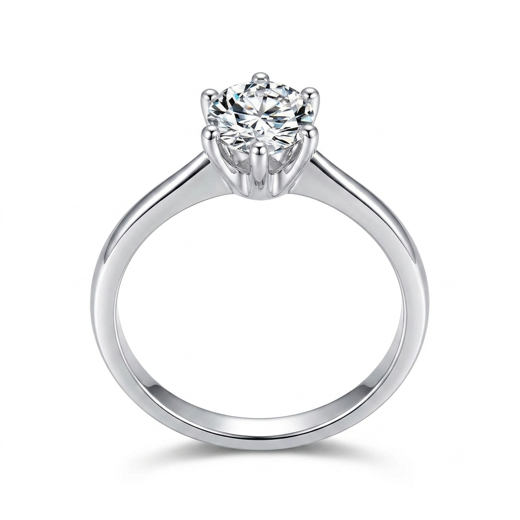 White Gold Plated Solitaire Moissanite Ring 0.25ct