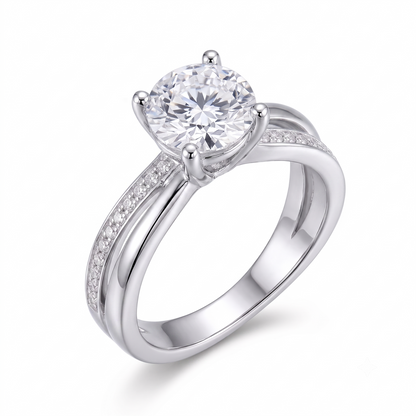 Platinum Plated Silver Dual Band Moissanite Ring 1ct