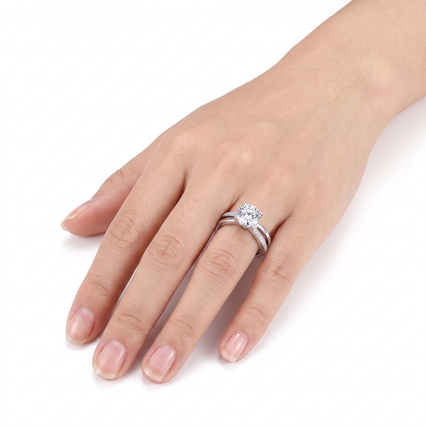 Platinum Plated Silver Dual Band Moissanite Ring 1ct