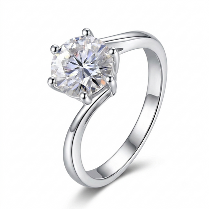 Platinum Plated Silver Solitaire Women Moissanite Ring 2ct