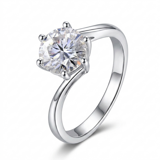 Platinum Plated Silver Solitaire Women Moissanite Ring 2ct