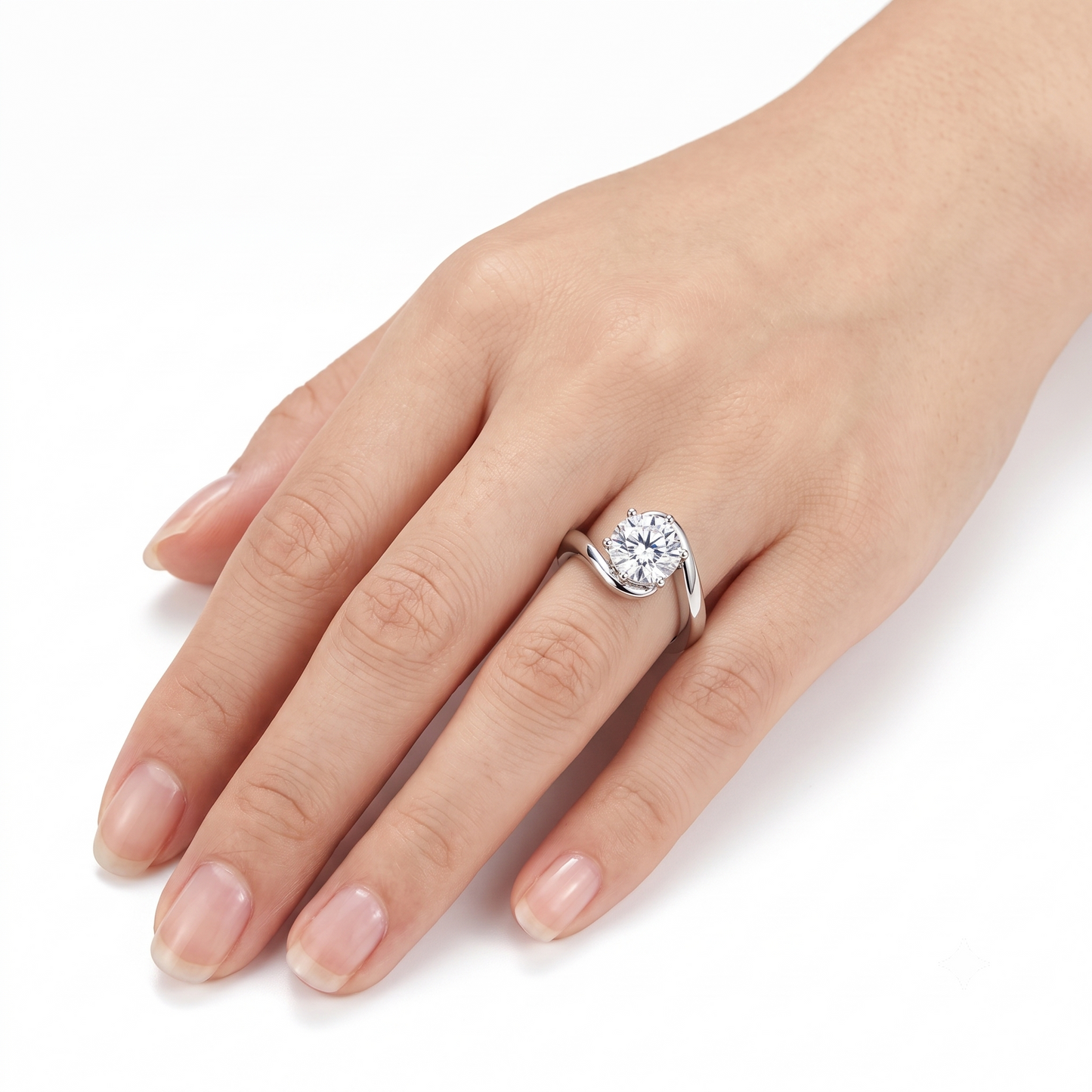 Platinum Plated Silver Solitaire Women Moissanite Ring 2ct