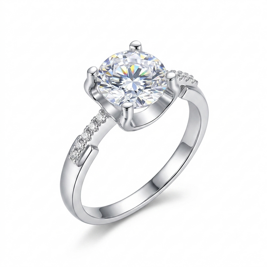 Platinum Plated Silver Moissanite Ring 1 Carat