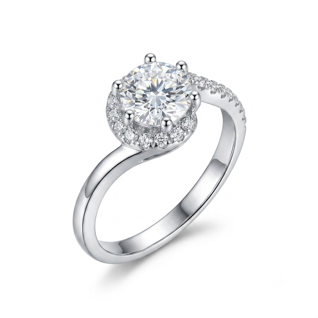 White Gold Plated Halo Moissanite Ring 1ct, 2ct, & 3ct Options