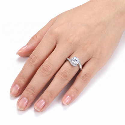 White Gold Plated Halo Moissanite Ring 1ct, 2ct, & 3ct Options