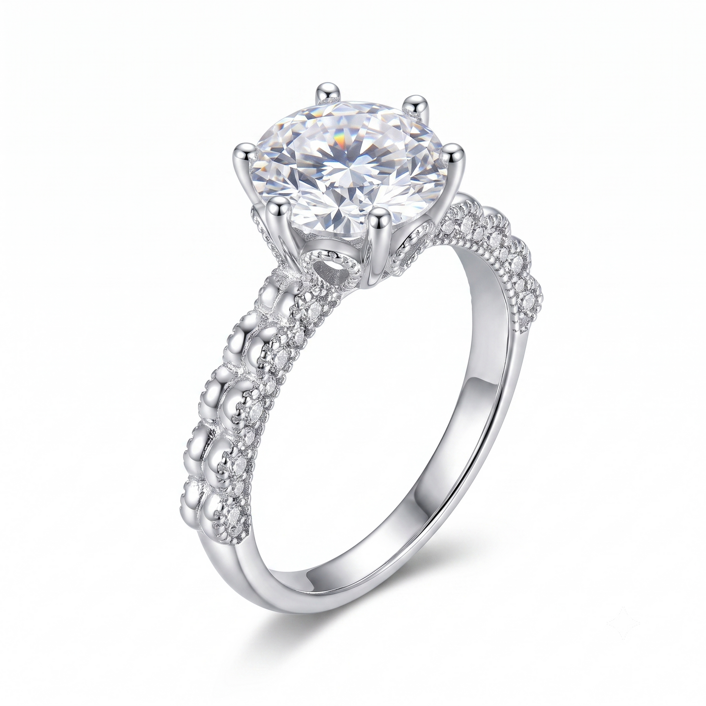 White Gold Plated Silver Vintage Moissanite Engagement Ring Half Carat 0.5ct - 3ct Options