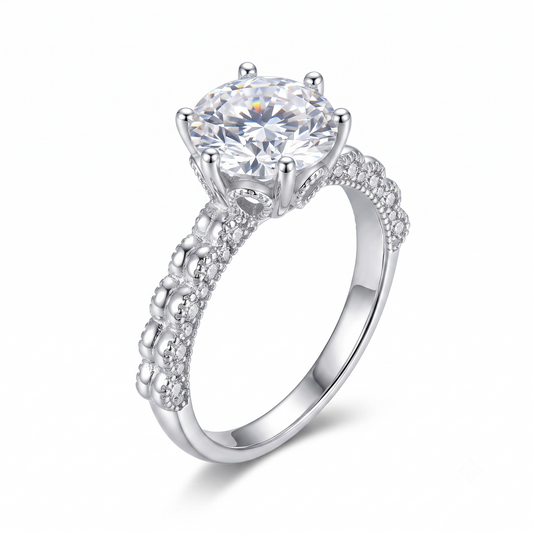 White Gold Plated Silver Vintage Moissanite Engagement Ring Half Carat 0.5ct - 3ct Options
