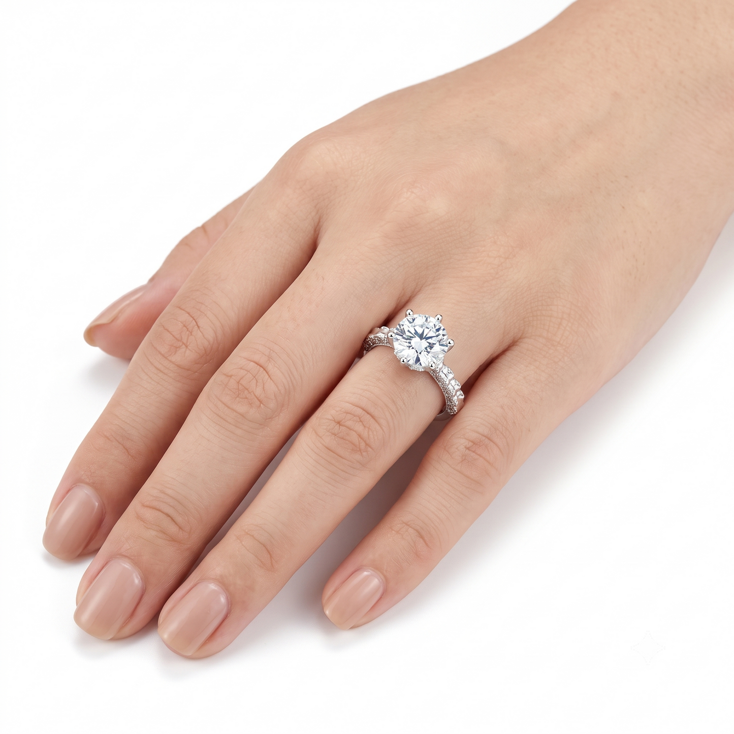 White Gold Plated Silver Vintage Moissanite Engagement Ring Half Carat 0.5ct - 3ct Options