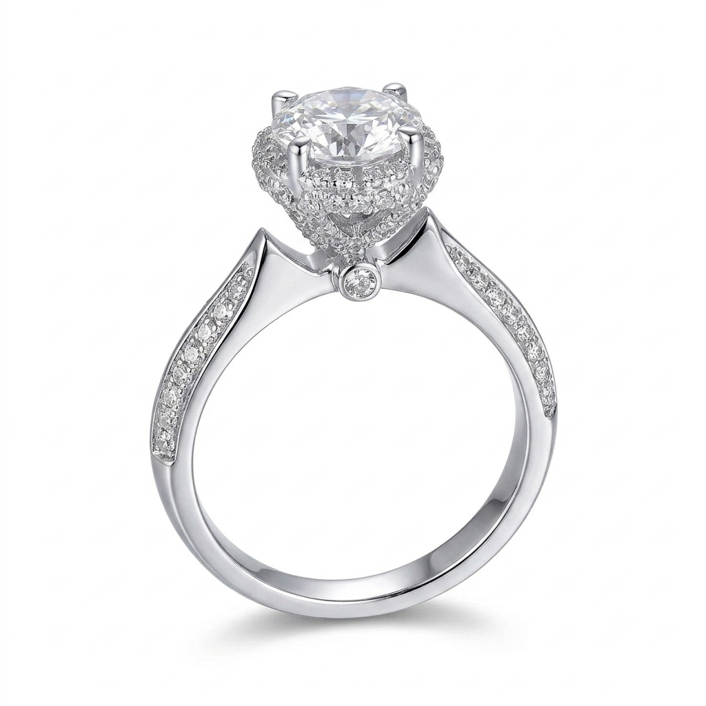 14k White Gold Halo Moissanite 1ct Halo Engagement Rings W/Center Stone