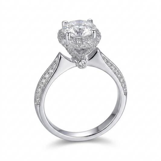 14k White Gold Halo Moissanite 1ct Halo Engagement Rings W/Center Stone