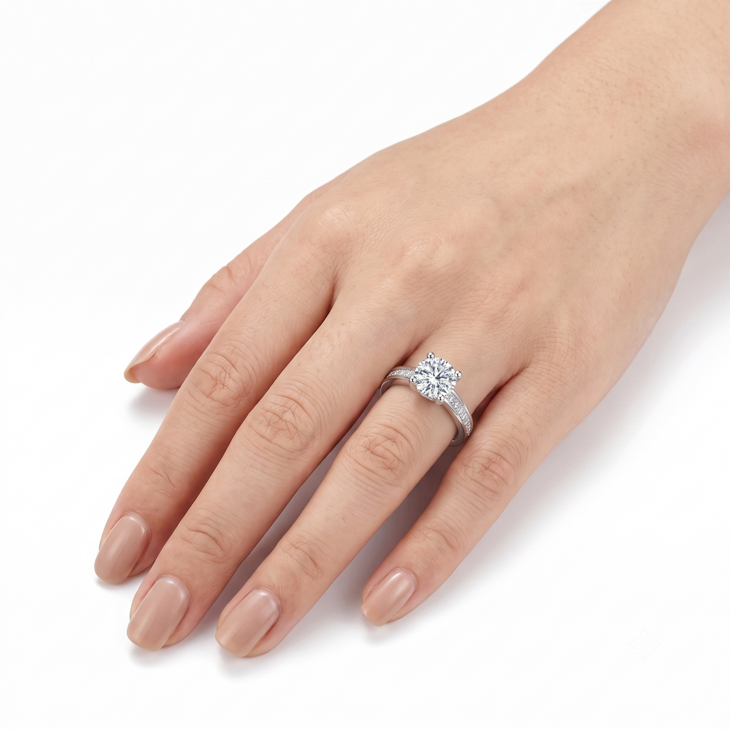 Moissanite Ring Platinum Plated Silver 1ct - 2ct Center Stone Options