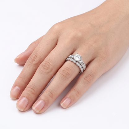 Silver or Gold Filigree Milgrain Moissanite Bridal Set 1ct