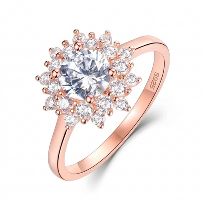 925 Silver / Rose Gold Colored Silver Halo Moissanite Ring 0.7ct