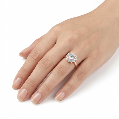 925 Silver / Rose Gold Colored Silver Halo Moissanite Ring 0.7ct