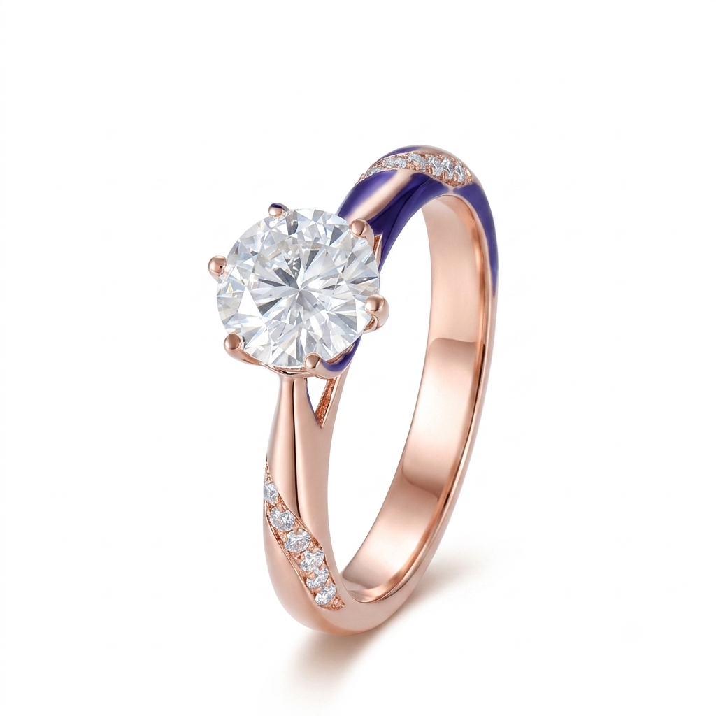14k Rose Gold Moissanite Ring 1ct Center Stone / Best Engagement Rings Near Me