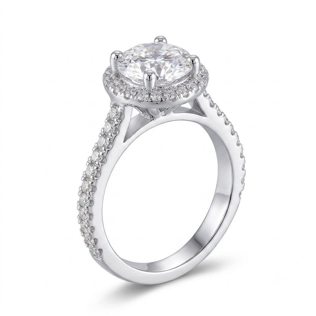 White Gold Ring Women's - 14k White Gold Halo Moissanite Ring 1ct Center Stone